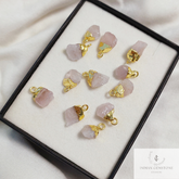 Natural Rose Quartz Connector, Rough Gemstone Pendant, gold Plated Pendant, Gemstone Charm Pendant, Raw Stone Connector, Quartz Charm, gift